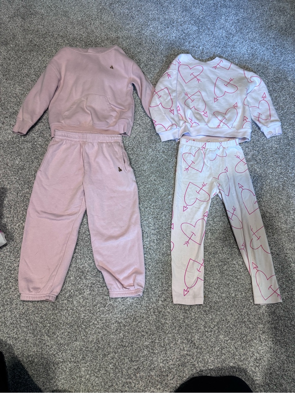 GAP Girls Pink Matching Sweat Set + White & Pink Heart Print Set
